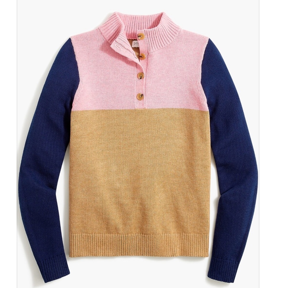 BOGO! J. Crew Henley Pullover Sweater Colorblock Pink Navy Tan XS
